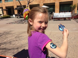 A fan stopped by the GlucoLift booth in San Diego